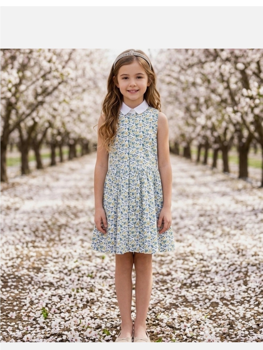 Polo by Ralph Lauren White Floral Collared Dress with Blue & Yellow Accents